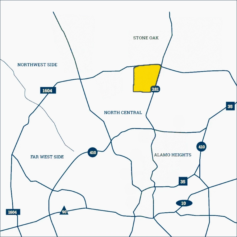 Hill Country Village and Hollywood Park - map of the neighborhoods' location in San Antonio